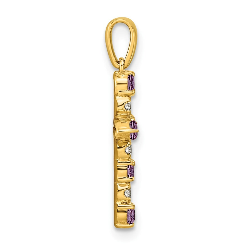 10k Yellow Gold Amethyst & 1/6 Cttw Lab Grown Diamond VS/SI+ G+ February Birthstone Complete Cross Pendant – Elegant Jewelry Gift for Birthday, Anniversary, Engagement, Wedding