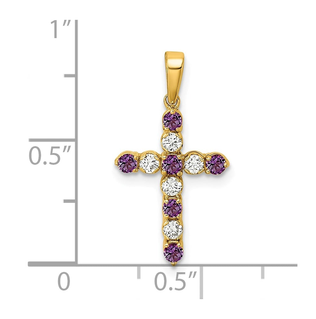 10k Yellow Gold Amethyst & 1/6 Cttw Lab Grown Diamond VS/SI+ G+ February Birthstone Complete Cross Pendant – Elegant Jewelry Gift for Birthday, Anniversary, Engagement, Wedding