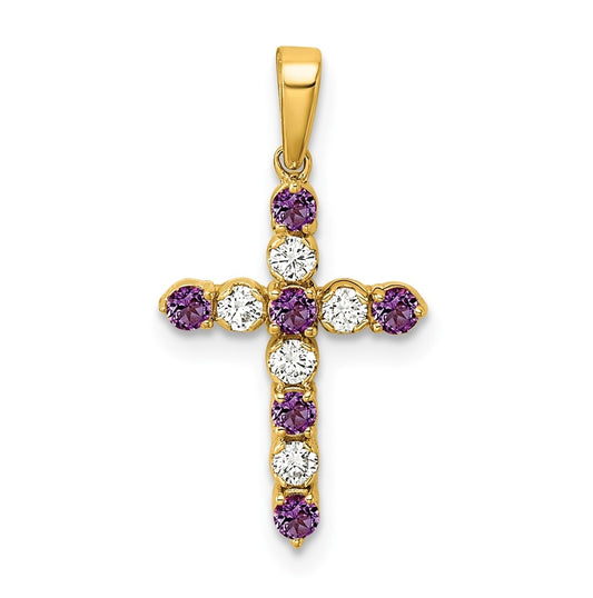 10k Yellow Gold Amethyst & 1/6 Cttw Lab Grown Diamond VS/SI+ G+ February Birthstone Complete Cross Pendant – Elegant Jewelry Gift for Birthday, Anniversary, Engagement, Wedding