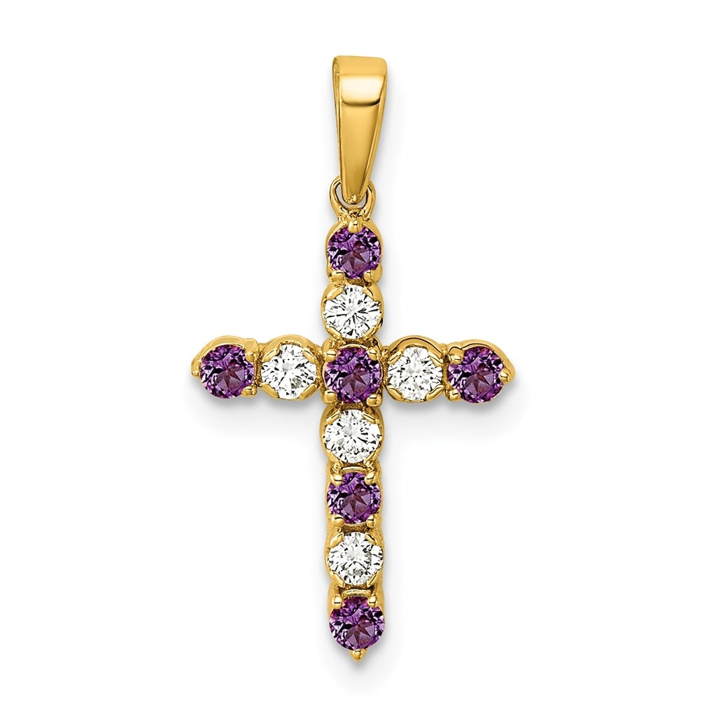 14K Yellow Gold Amethyst & 1/6 Cttw Lab Grown Diamond VS/SI+ G+ February Birthstone Complete Cross Pendant – Elegant Jewelry Gift for Birthday, Anniversary, Engagement, Wedding