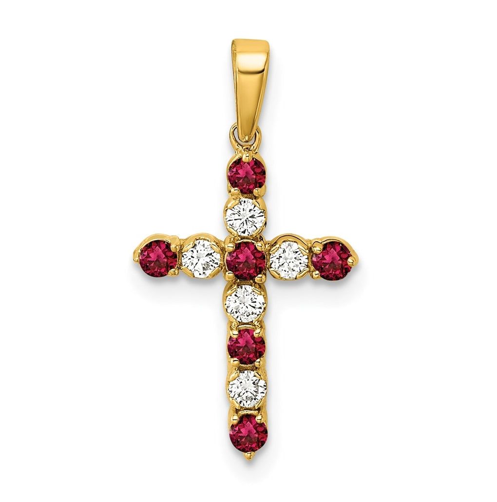 14K Yellow Gold Amethyst & 1/6 Cttw Lab Grown Diamond VS/SI+ G+ February Birthstone Complete Cross Pendant – Elegant Jewelry Gift for Birthday, Anniversary, Engagement, Wedding