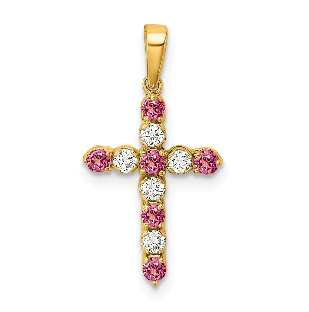 14K Yellow Gold Amethyst & 1/6 Cttw Lab Grown Diamond VS/SI+ G+ February Birthstone Complete Cross Pendant – Elegant Jewelry Gift for Birthday, Anniversary, Engagement, Wedding