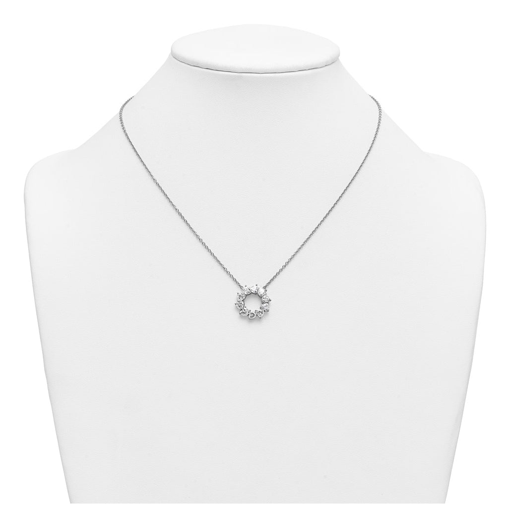 14K White Gold 3ct Lab Grown Diamond VS+ F+ Heart Circle 18in Complete Necklace – Elegant Jewelry Gift for Birthday, Anniversary, Engagement, Wedding