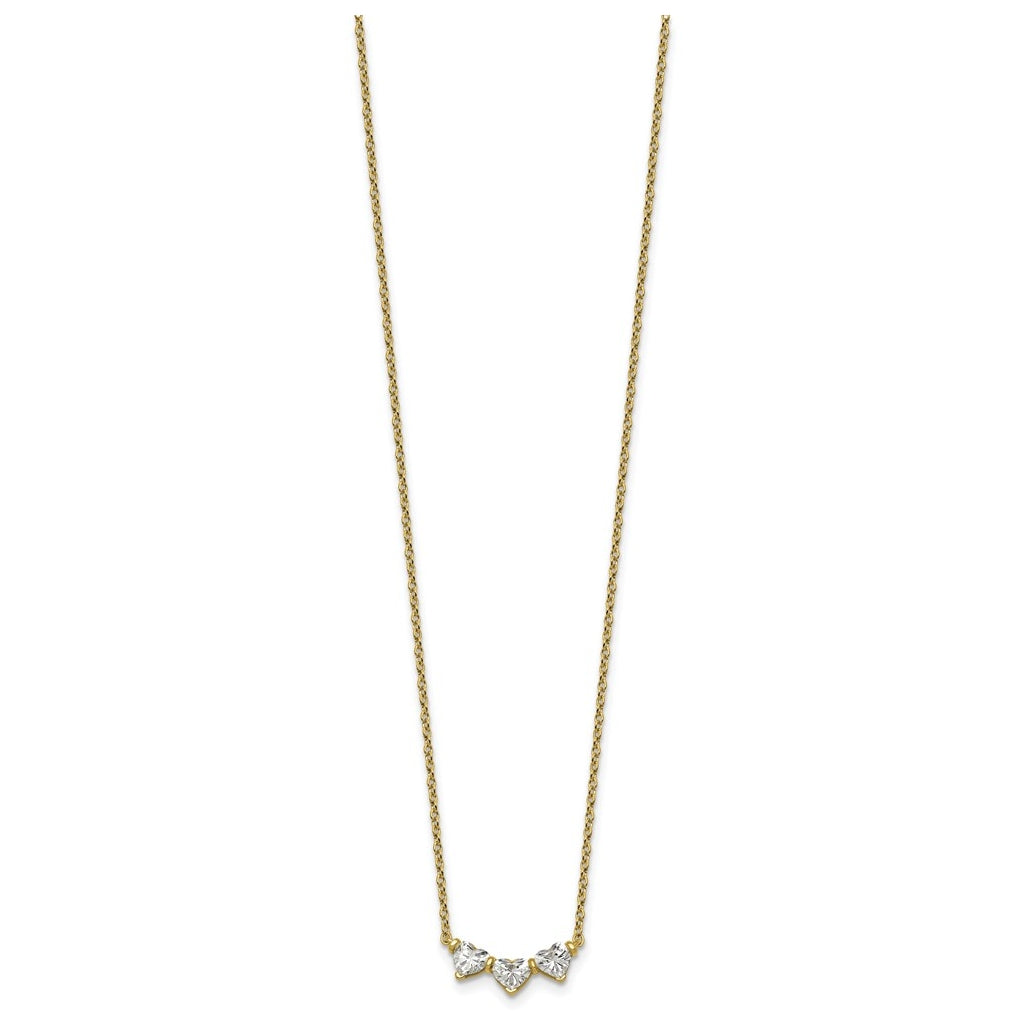 10K Yellow Gold 1ct Heart Lab Grown Diamond VS+ F+ 3-stone 18in Complete Necklace – Elegant Jewelry Gift for Birthday, Anniversary, Engagement, Wedding