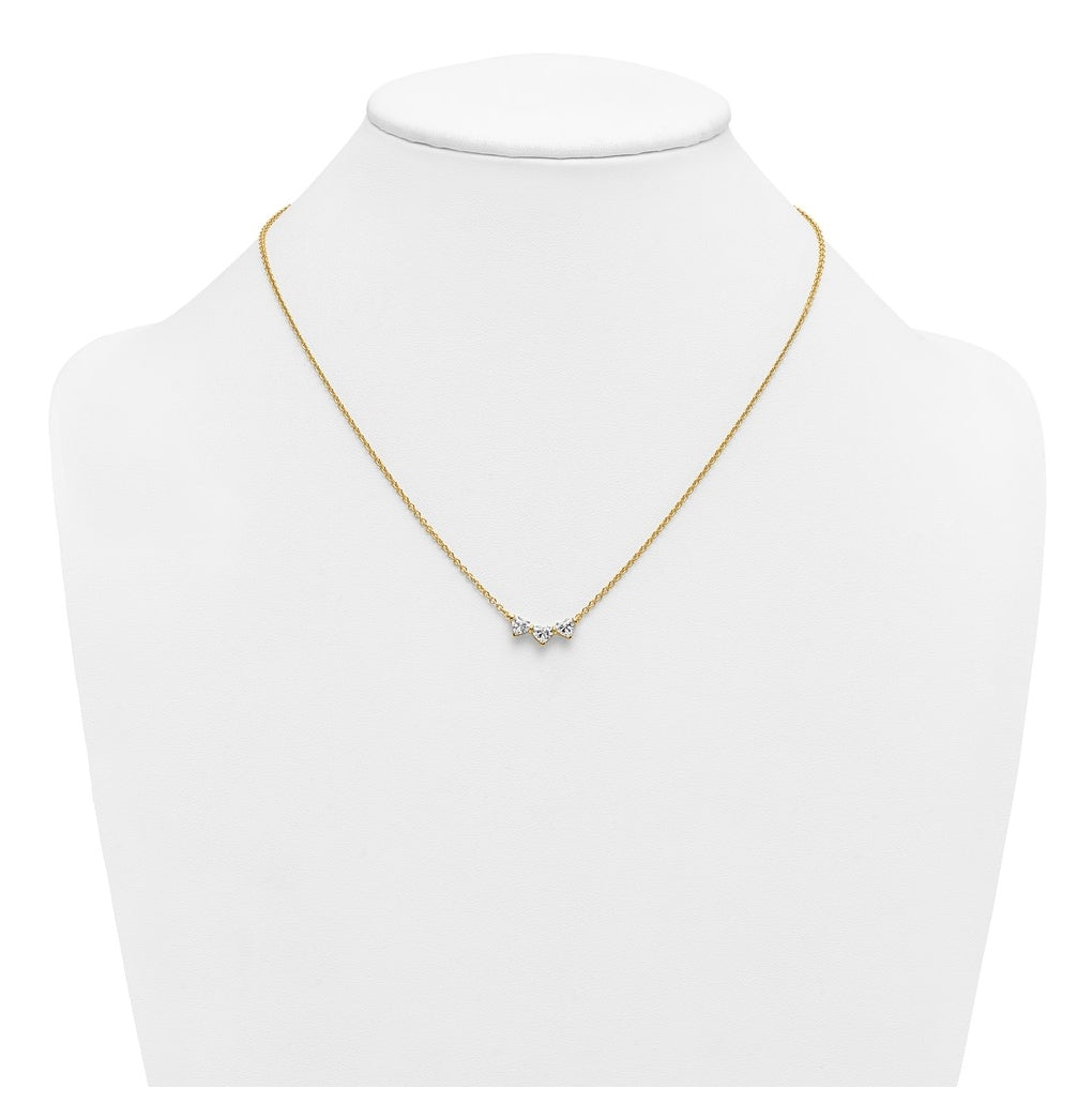 10K Yellow Gold 1ct Heart Lab Grown Diamond VS+ F+ 3-stone 18in Complete Necklace – Elegant Jewelry Gift for Birthday, Anniversary, Engagement, Wedding