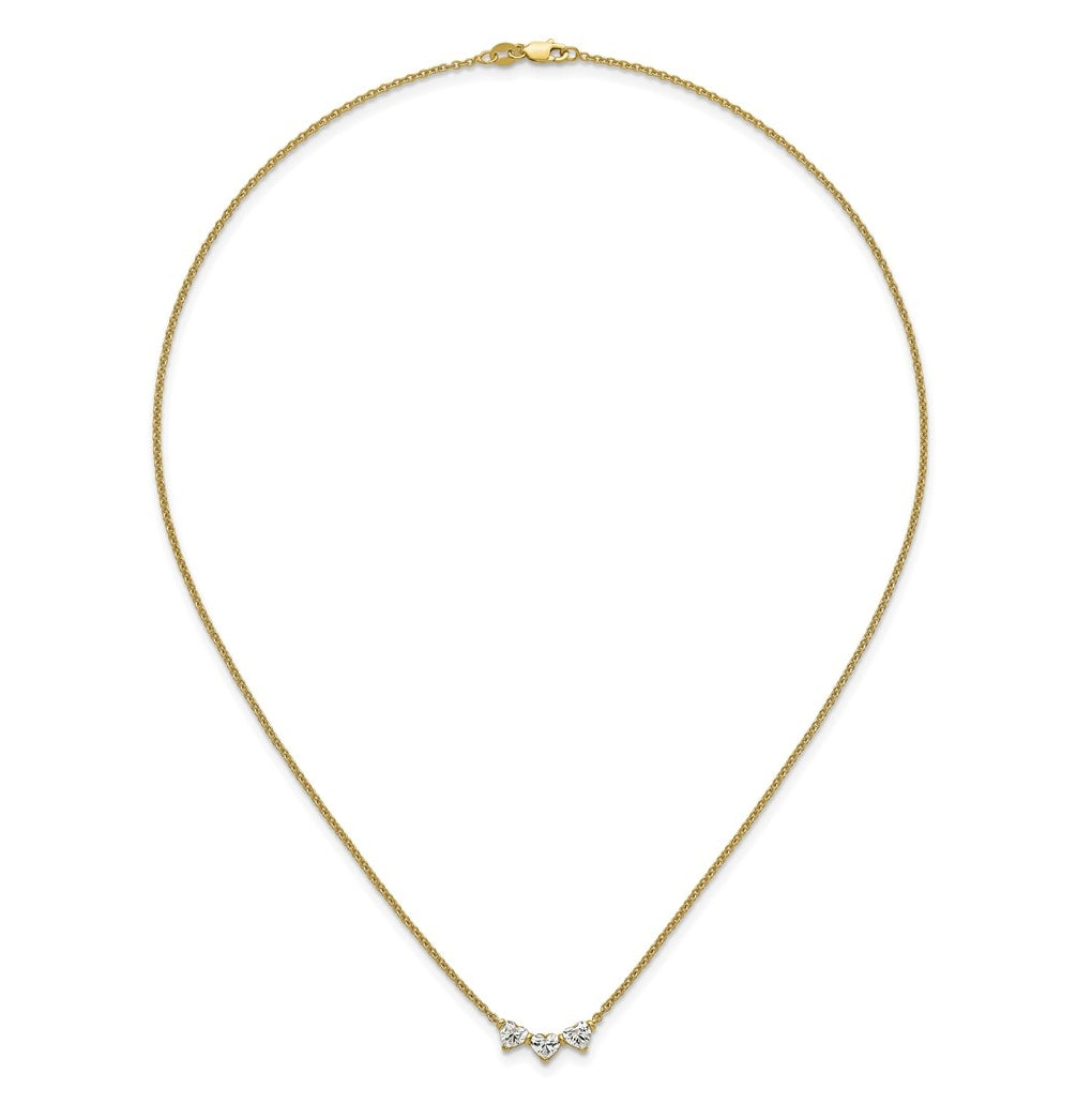 10K Yellow Gold 1ct Heart Lab Grown Diamond VS+ F+ 3-stone 18in Complete Necklace – Elegant Jewelry Gift for Birthday, Anniversary, Engagement, Wedding