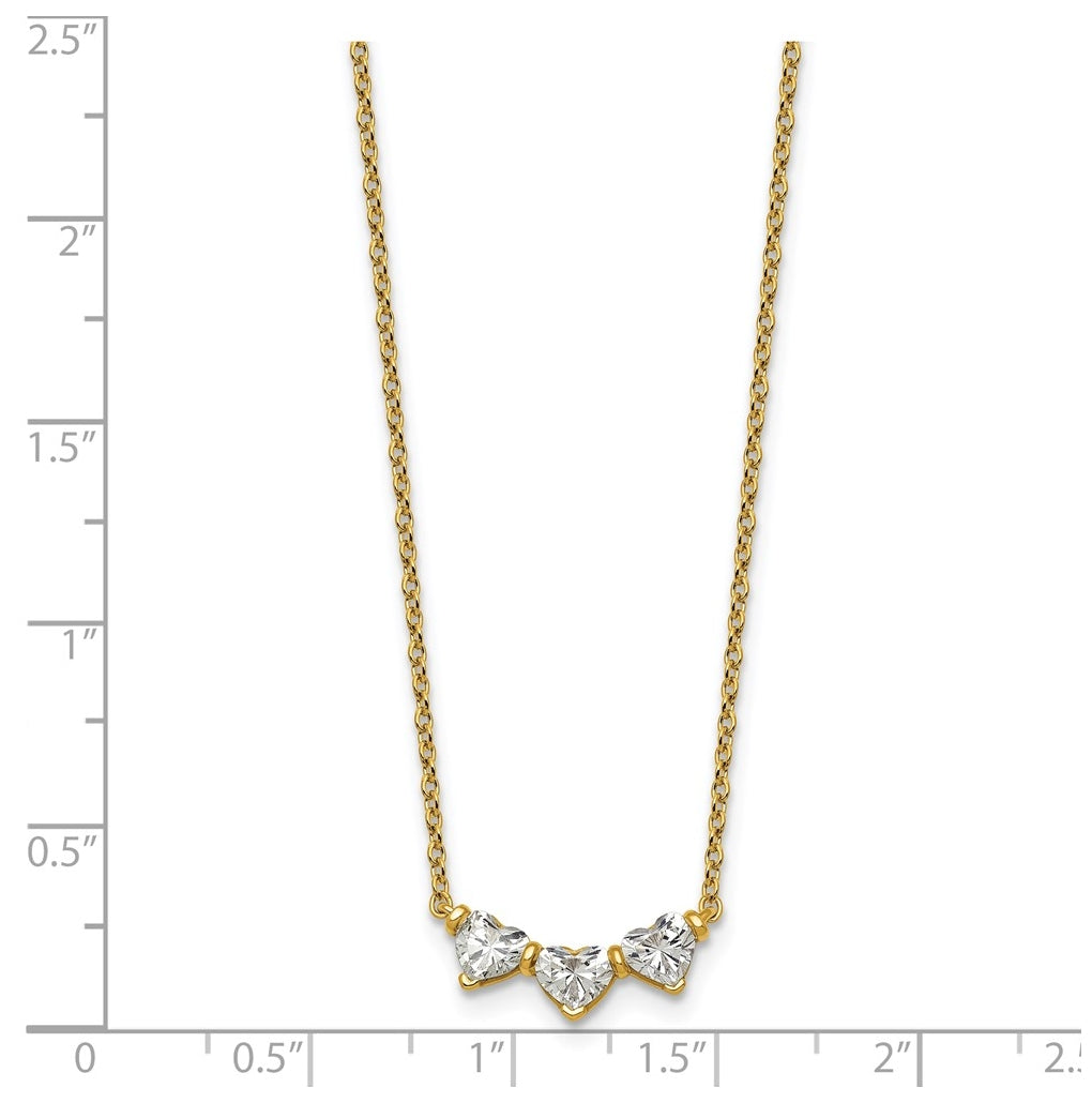 10K Yellow Gold 1ct Heart Lab Grown Diamond VS+ F+ 3-stone 18in Complete Necklace – Elegant Jewelry Gift for Birthday, Anniversary, Engagement, Wedding