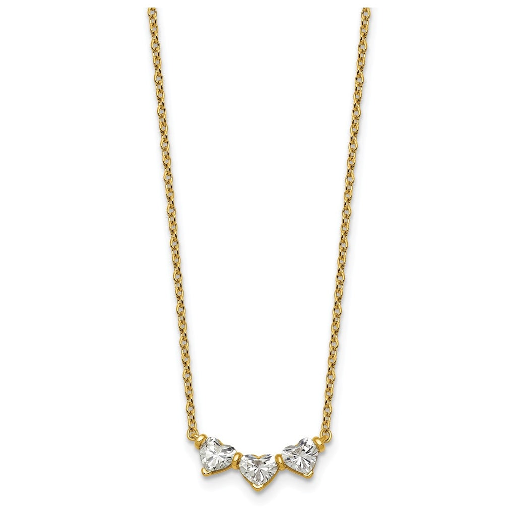 10K Yellow Gold 1ct Heart Lab Grown Diamond VS+ F+ 3-stone 18in Complete Necklace – Elegant Jewelry Gift for Birthday, Anniversary, Engagement, Wedding