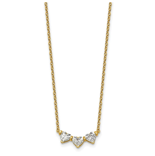 10K Yellow Gold 1ct Heart Lab Grown Diamond VS+ F+ 3-stone 18in Complete Necklace – Elegant Jewelry Gift for Birthday, Anniversary, Engagement, Wedding