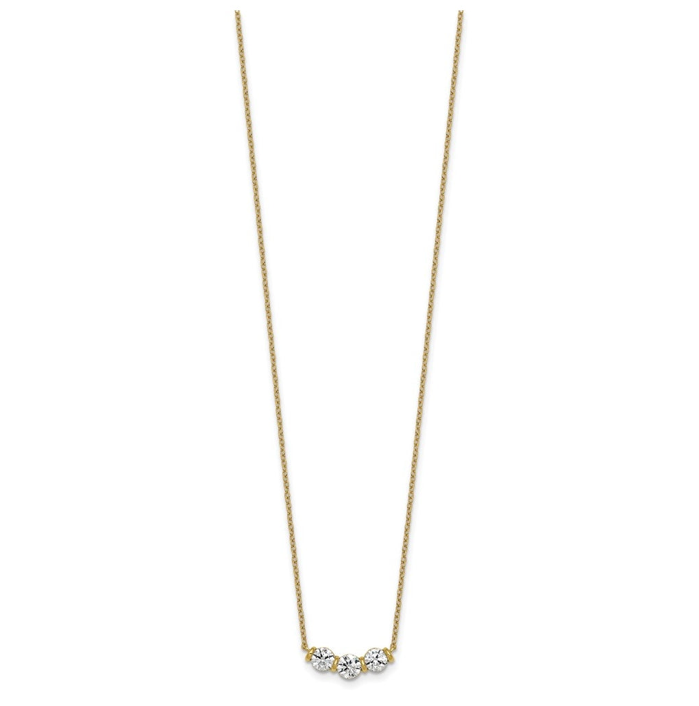 10K Yellow Gold 1ct Round Lab Grown Diamond VS+ F+ 3-stone 18in Complete Necklace – Elegant Jewelry Gift for Birthday, Anniversary, Engagement, Wedding