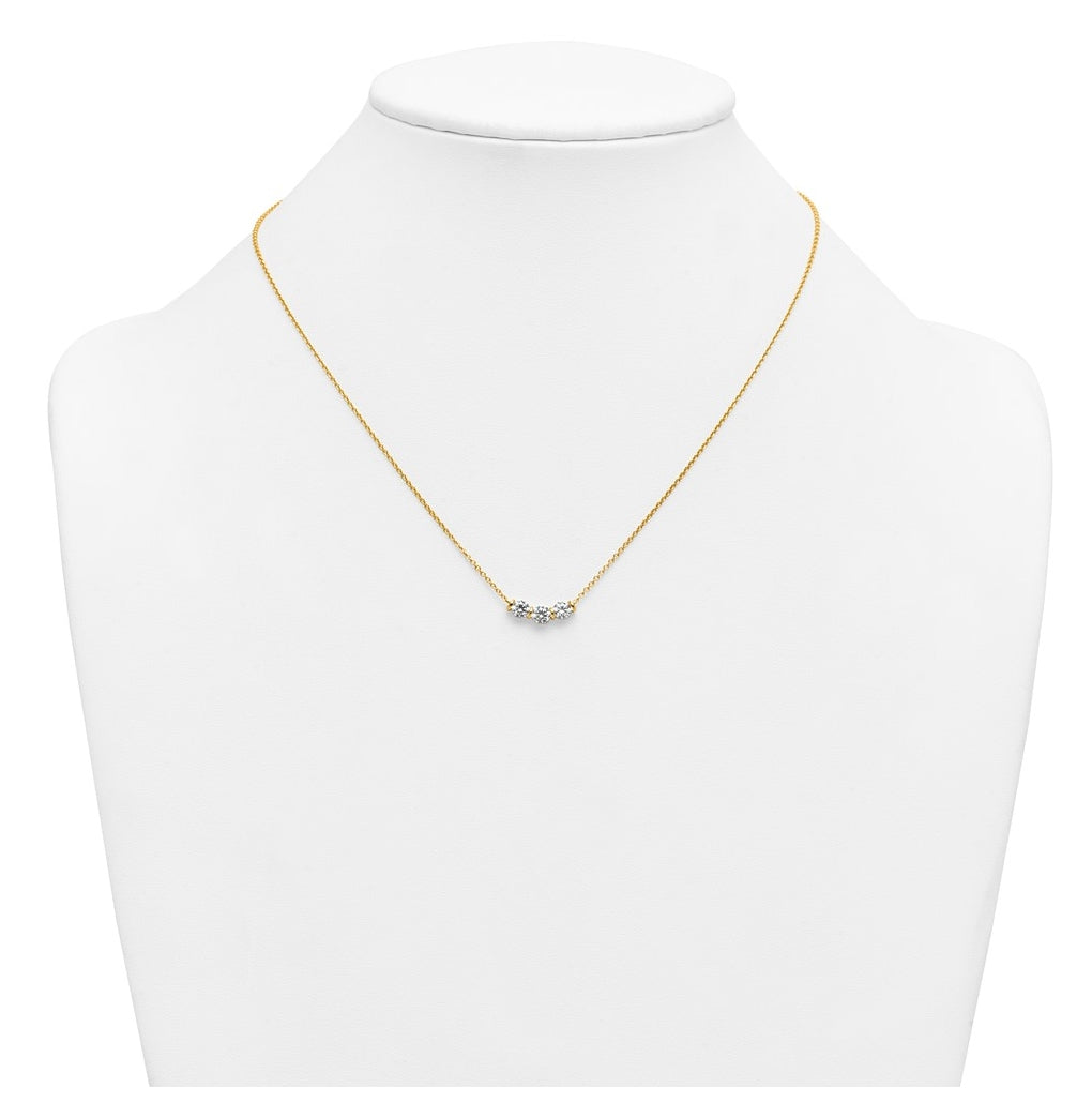 10K Yellow Gold 1ct Round Lab Grown Diamond VS+ F+ 3-stone 18in Complete Necklace – Elegant Jewelry Gift for Birthday, Anniversary, Engagement, Wedding