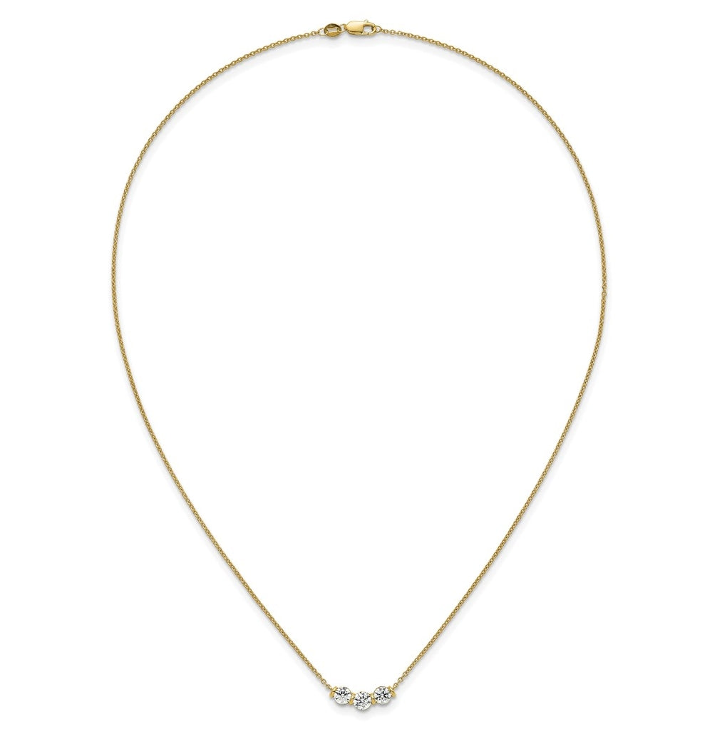 10K Yellow Gold 1ct Round Lab Grown Diamond VS+ F+ 3-stone 18in Complete Necklace – Elegant Jewelry Gift for Birthday, Anniversary, Engagement, Wedding
