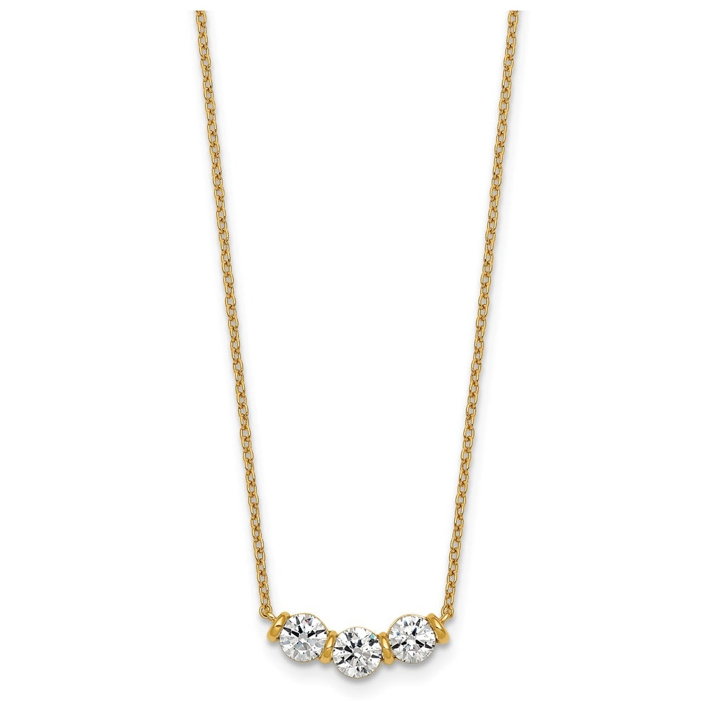 10K Yellow Gold 1ct Round Lab Grown Diamond VS+ F+ 3-stone 18in Complete Necklace – Elegant Jewelry Gift for Birthday, Anniversary, Engagement, Wedding