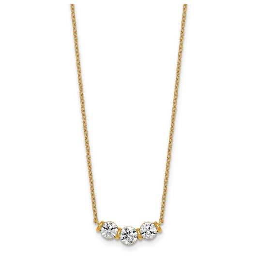 10K Yellow Gold 1ct Round Lab Grown Diamond VS+ F+ 3-stone 18in Complete Necklace – Elegant Jewelry Gift for Birthday, Anniversary, Engagement, Wedding