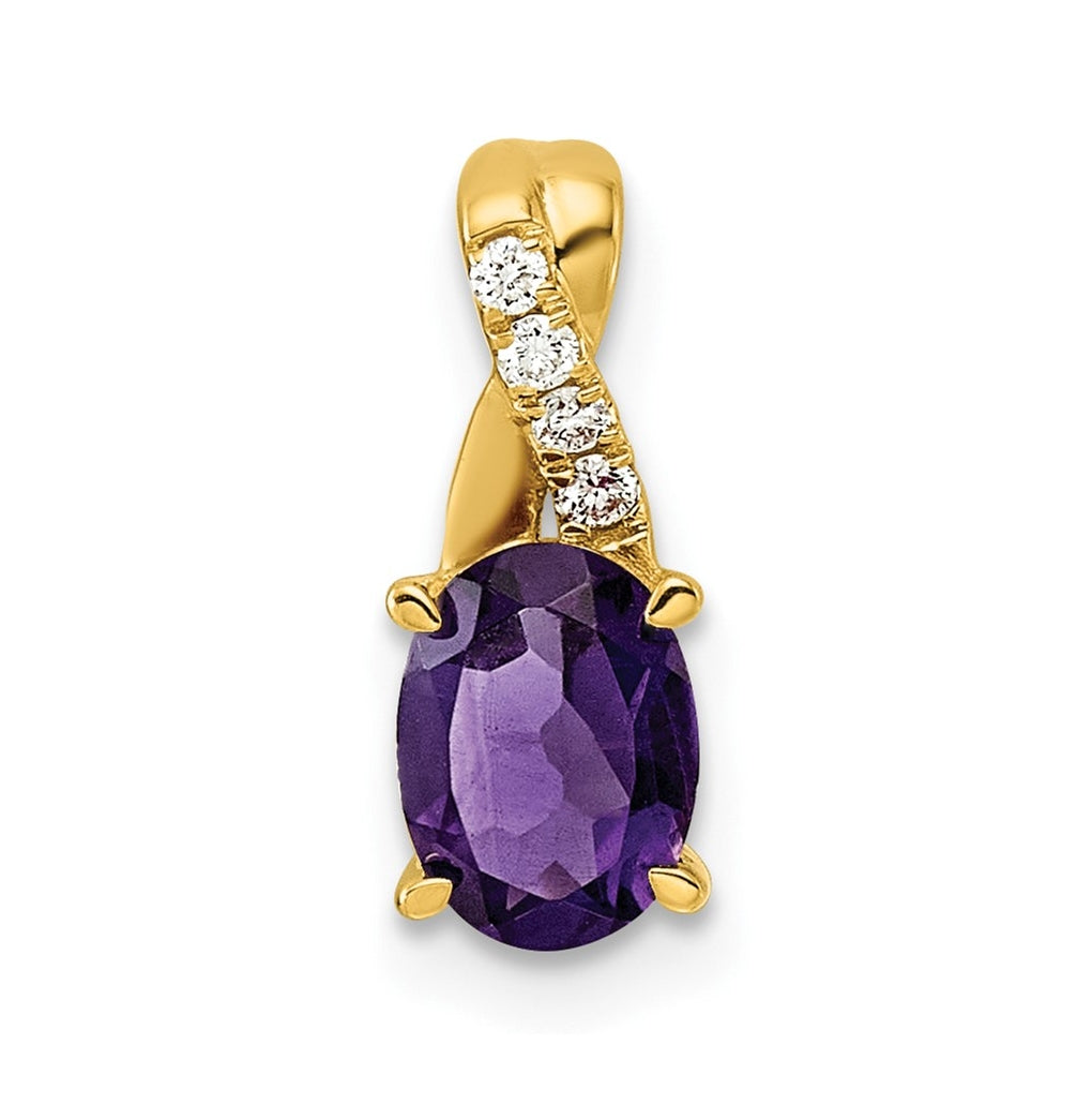 10K Yellow Gold Amethyst and Lab Grown Diamond VS/SI+ G+ Oval February Birthstone Complete Pendant – Elegant Jewelry Gift for Birthday, Anniversary, Engagement, Wedding