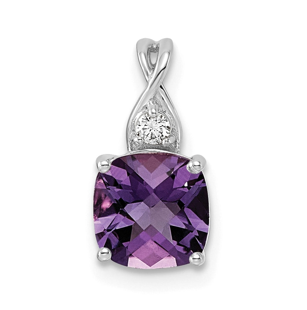 14k White Gold Checkerboard Amethyst and Lab Grown Diamond VS/SI+ G+ February Birthstone Complete Pendant – Elegant Jewelry Gift for Birthday, Anniversary, Engagement, Wedding