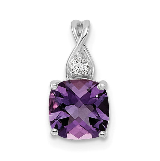 14k White Gold Checkerboard Amethyst and Lab Grown Diamond VS/SI+ G+ February Birthstone Complete Pendant – Elegant Jewelry Gift for Birthday, Anniversary, Engagement, Wedding