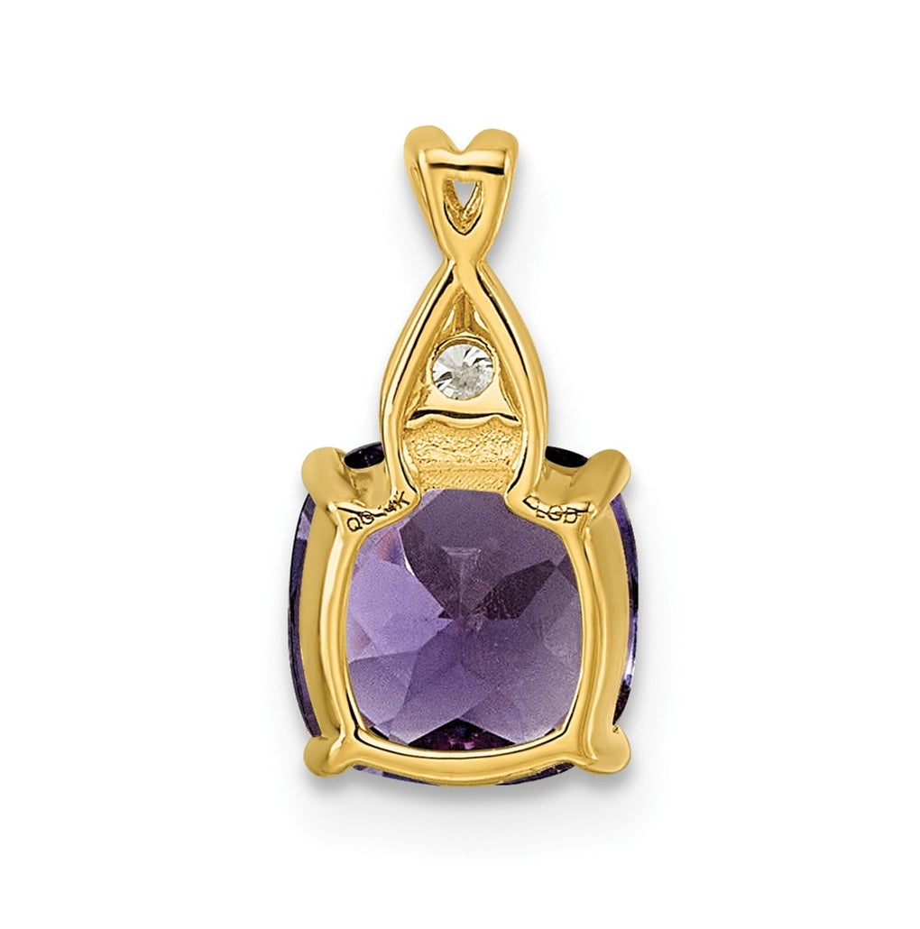 10K Yellow Gold Checkerboard Amethyst and Lab Grown Diamond VS/SI+ G+ February Birthstone Complete Pendant – Elegant Jewelry Gift for Birthday, Anniversary, Engagement, Wedding