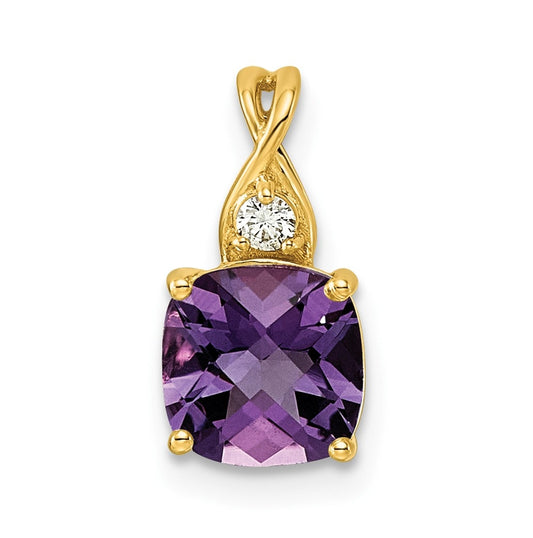 10K Yellow Gold Checkerboard Amethyst and Lab Grown Diamond VS/SI+ G+ February Birthstone Complete Pendant – Elegant Jewelry Gift for Birthday, Anniversary, Engagement, Wedding
