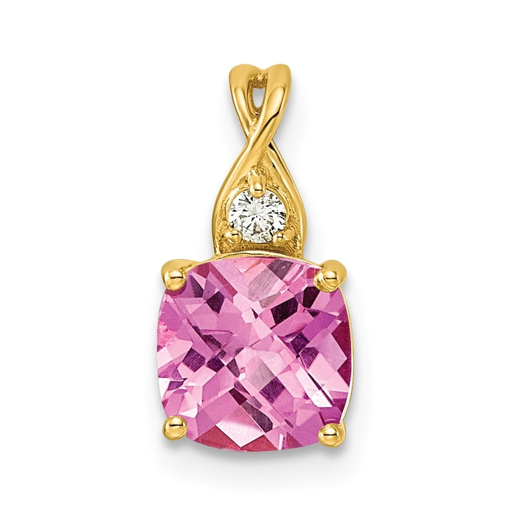 10K Yellow Gold Checkerboard Amethyst and Lab Grown Diamond VS/SI+ G+ February Birthstone Complete Pendant – Elegant Jewelry Gift for Birthday, Anniversary, Engagement, Wedding