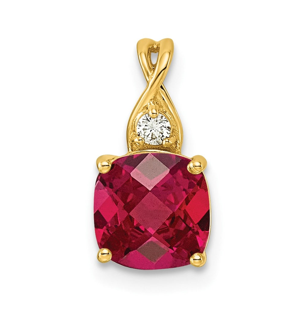 10K Yellow Gold Checkerboard Amethyst and Lab Grown Diamond VS/SI+ G+ February Birthstone Complete Pendant – Elegant Jewelry Gift for Birthday, Anniversary, Engagement, Wedding