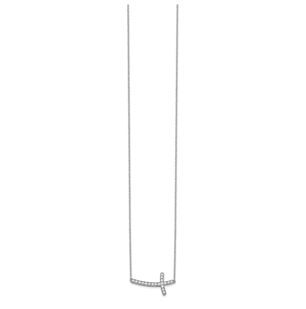 10K White Gold 1/5ct Lab Grown Diamond VS/SI+ G+ Complete 18in Sideways Cross Necklace – Elegant Jewelry Gift for Birthday, Anniversary, Engagement, Wedding