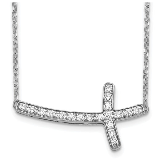 10K White Gold 1/5ct Lab Grown Diamond VS/SI+ G+ Complete 18in Sideways Cross Necklace – Elegant Jewelry Gift for Birthday, Anniversary, Engagement, Wedding