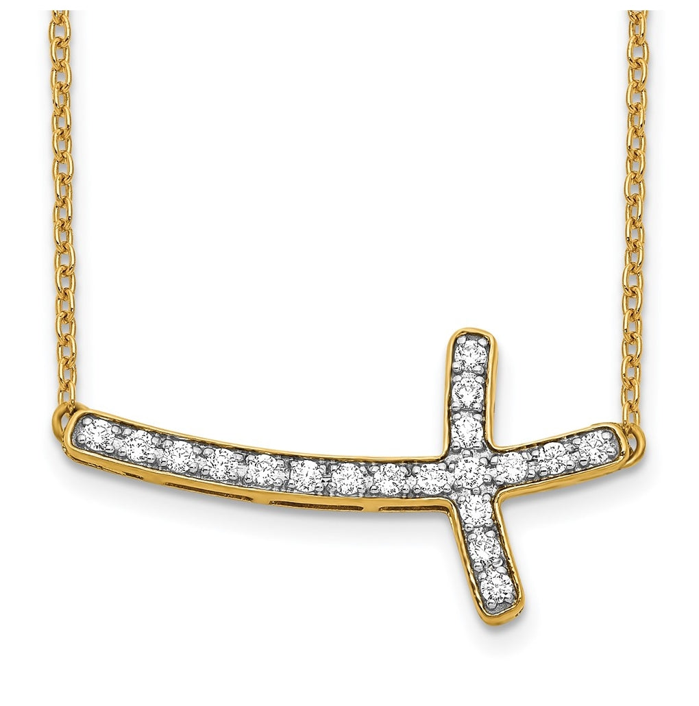 10K White Gold 1/5ct Lab Grown Diamond VS/SI+ G+ Complete 18in Sideways Cross Necklace – Elegant Jewelry Gift for Birthday, Anniversary, Engagement, Wedding