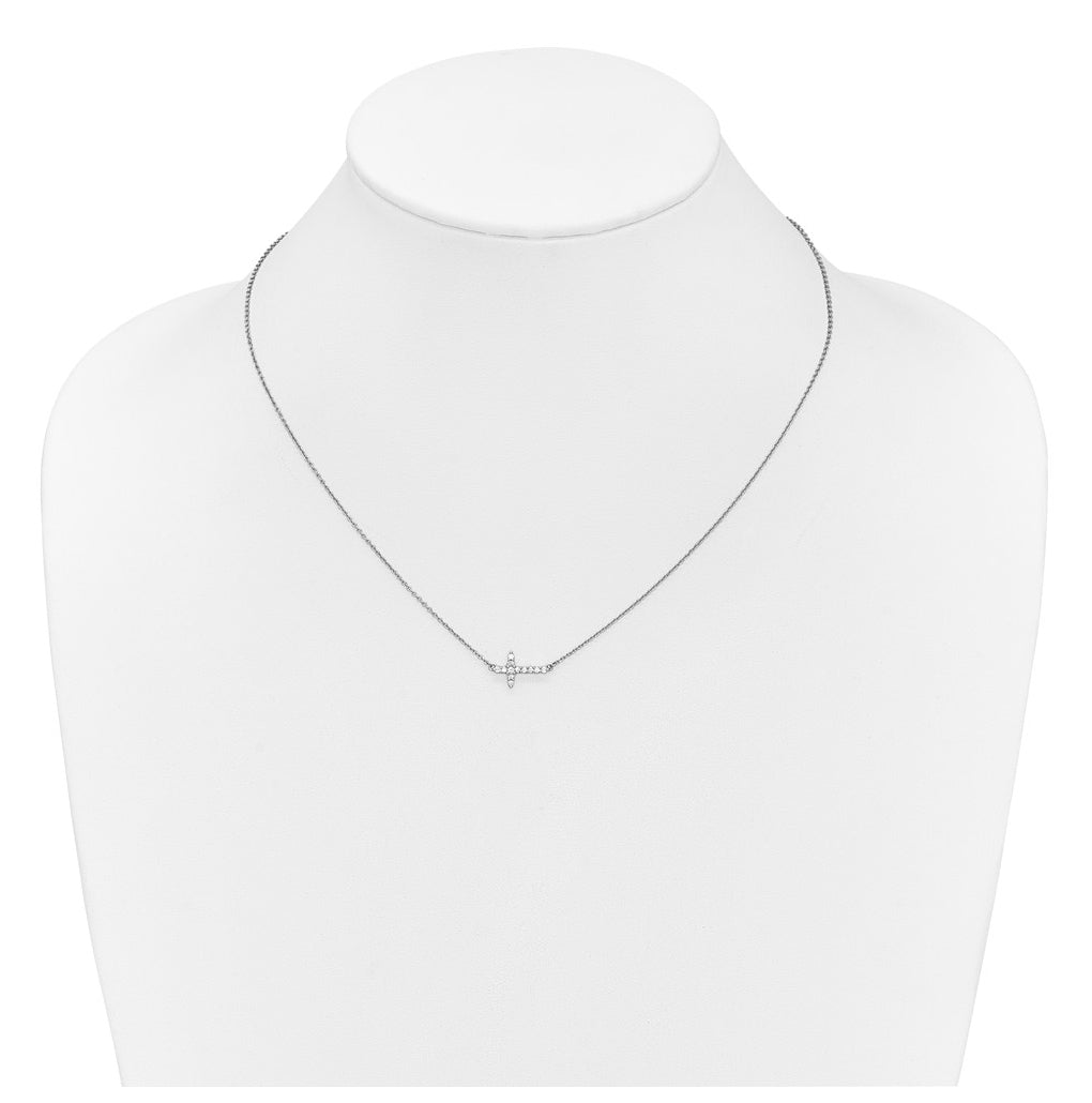 Sterling Silver Rhodium-plated 1/6ct Lab Grown Diamond VS/SI+ G+ Complete 18in Sideways Cross Necklace – Elegant Jewelry Gift for Birthday, Anniversary, Engagement, Wedding