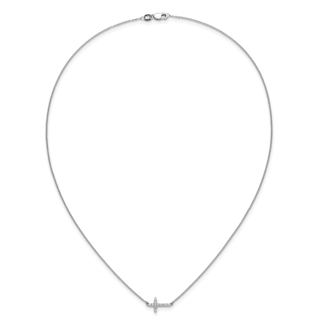 Sterling Silver Rhodium-plated 1/6ct Lab Grown Diamond VS/SI+ G+ Complete 18in Sideways Cross Necklace – Elegant Jewelry Gift for Birthday, Anniversary, Engagement, Wedding