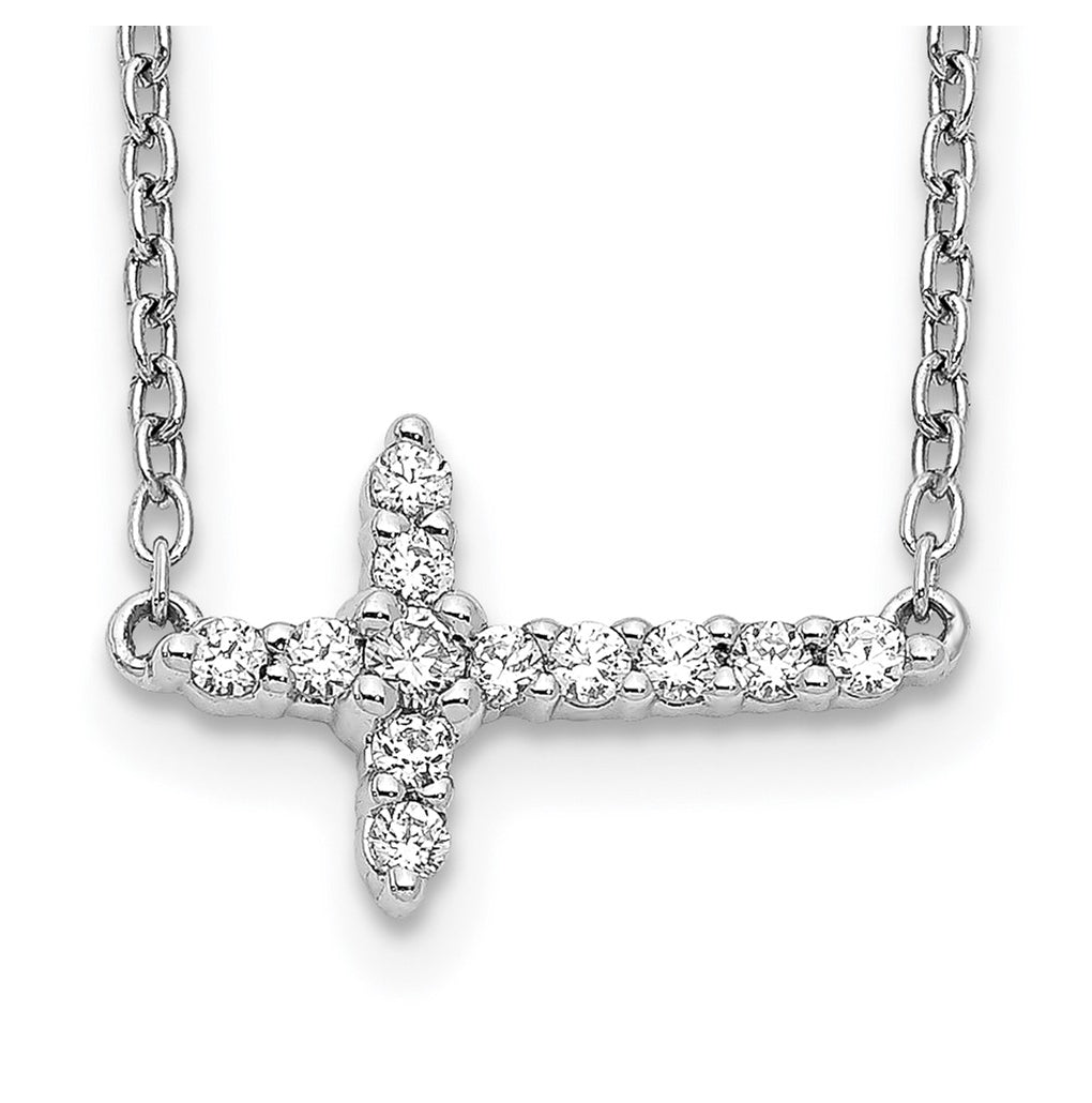 10K White Gold 1/6ct Lab Grown Diamond VS/SI+ G+ Complete 18in Sideways Cross Necklace – Elegant Jewelry Gift for Birthday, Anniversary, Engagement, Wedding