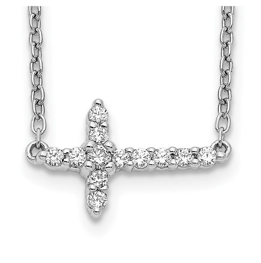 10K White Gold 1/6ct Lab Grown Diamond VS/SI+ G+ Complete 18in Sideways Cross Necklace – Elegant Jewelry Gift for Birthday, Anniversary, Engagement, Wedding