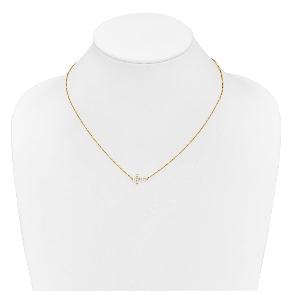 10K White Gold 1/6ct Lab Grown Diamond VS/SI+ G+ Complete 18in Sideways Cross Necklace – Elegant Jewelry Gift for Birthday, Anniversary, Engagement, Wedding