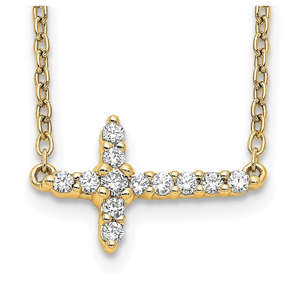10K White Gold 1/6ct Lab Grown Diamond VS/SI+ G+ Complete 18in Sideways Cross Necklace – Elegant Jewelry Gift for Birthday, Anniversary, Engagement, Wedding