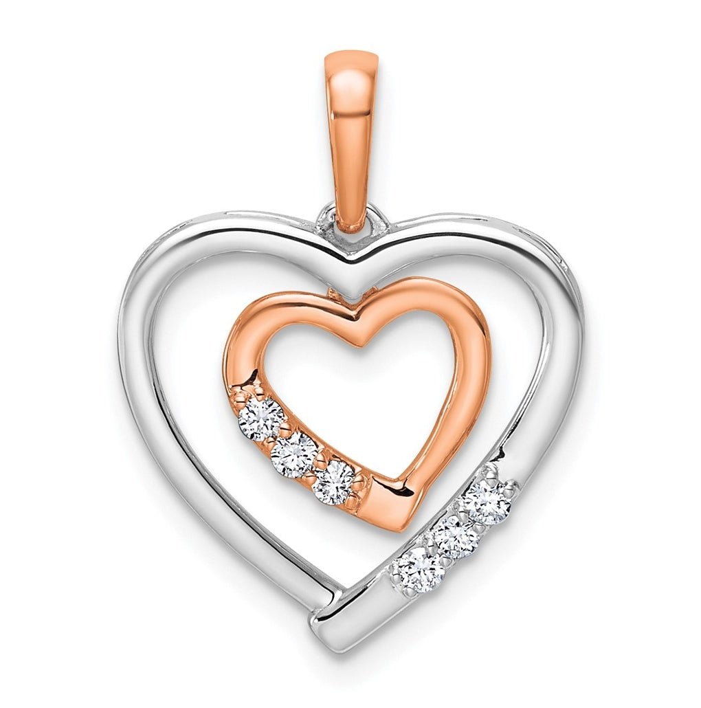 10k White and Rose Gold 0.05 Cttw Lab Grown Diamond VS/SI+ G+ Complete Heart Charm Pendant – Elegant Jewelry Gift for Birthday, Anniversary, Engagement, Wedding