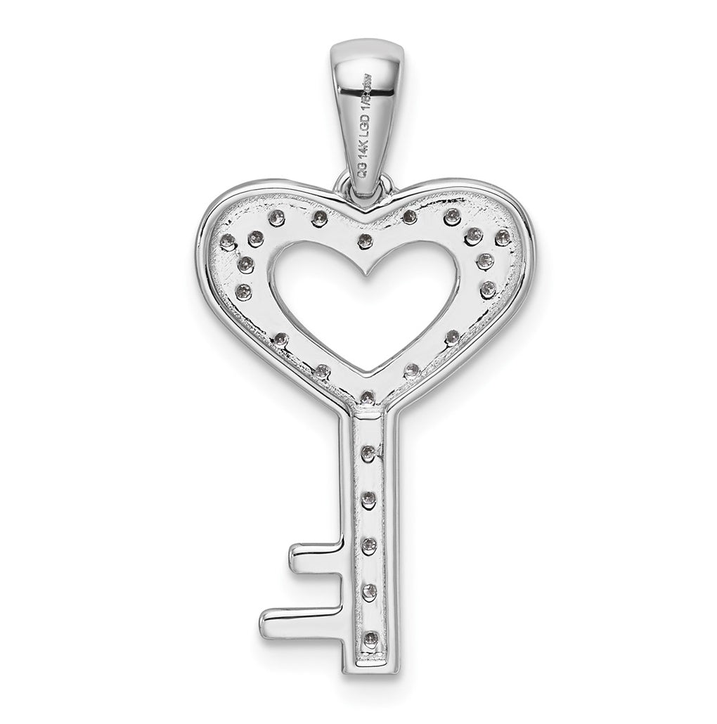 14K White Gold 1/8ct. Lab Grown Diamond VS/SI+ G+ Complete Heart Key Pendant – Elegant Jewelry Gift for Birthday, Anniversary, Engagement, Wedding
