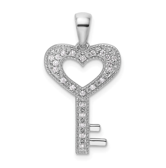 14K White Gold 1/8ct. Lab Grown Diamond VS/SI+ G+ Complete Heart Key Pendant – Elegant Jewelry Gift for Birthday, Anniversary, Engagement, Wedding