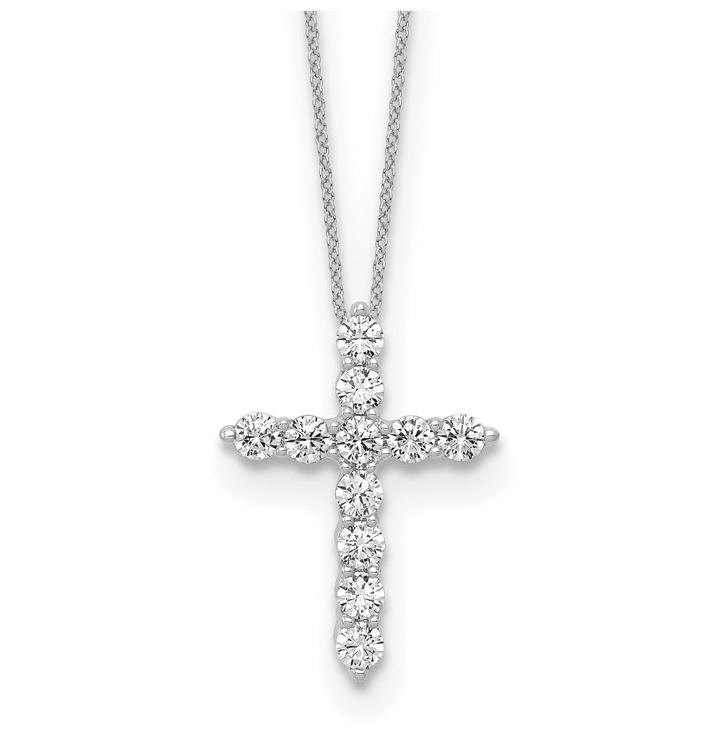 Sterling Silver Rhodium-plated 3/4ct Lab Grown Diamond VS/SI+ G+ Complete 18in Cross Necklace – Elegant Jewelry Gift for Birthday, Anniversary, Engagement, Wedding