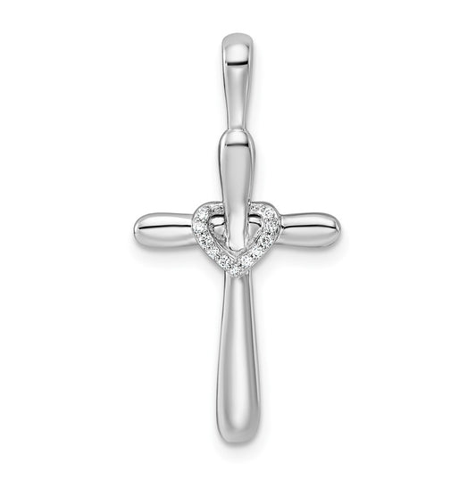 14k White Gold 1/30ct Lab Grown Diamond VS/SI+ G+ Complete Cross with Heart Pendant – Elegant Jewelry Gift for Birthday, Anniversary, Engagement, Wedding