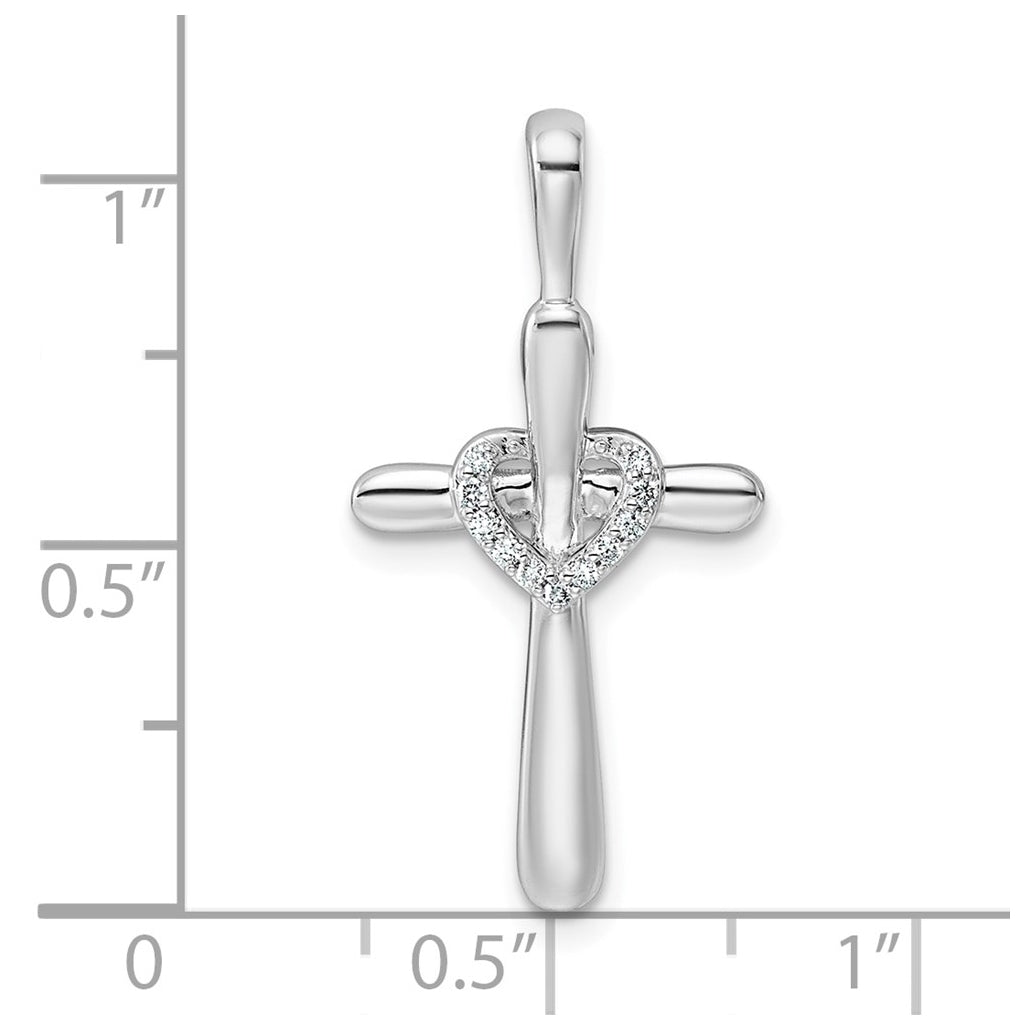 14k White Gold 1/30ct Lab Grown Diamond VS/SI+ G+ Complete Cross with Heart Pendant – Elegant Jewelry Gift for Birthday, Anniversary, Engagement, Wedding