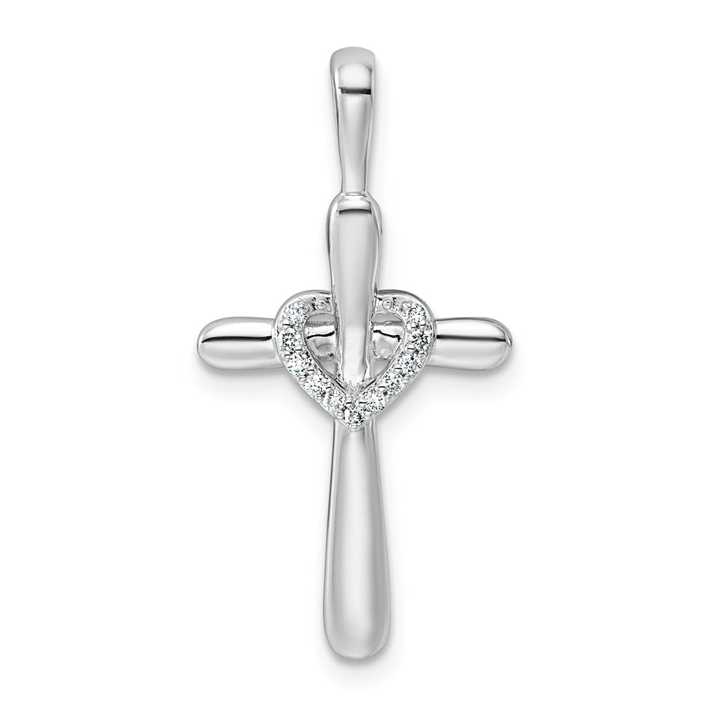 14k White Gold 1/30ct Lab Grown Diamond VS/SI+ G+ Complete Cross with Heart Pendant – Elegant Jewelry Gift for Birthday, Anniversary, Engagement, Wedding