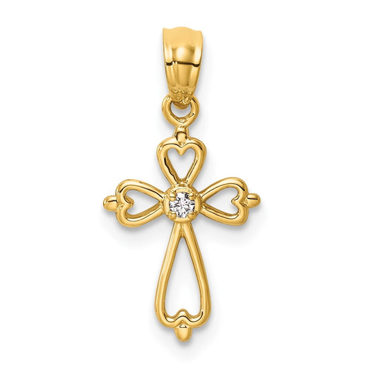 14K Yellow Gold 1/45ct Lab Grown Diamond VS/SI+ G+ Complete Accented Cross Pendant – Elegant Jewelry Gift for Birthday, Anniversary, Engagement, Wedding