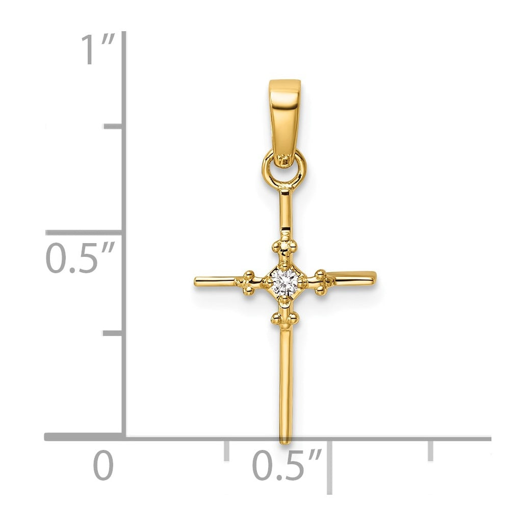 14K Yellow Gold .02ct. Lab Grown Diamond VS/SI+ G+ Polished Complete Budded Cross Pendant – Elegant Jewelry Gift for Birthday, Anniversary, Engagement, Wedding