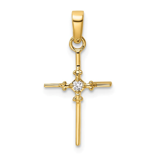14K Yellow Gold .02ct. Lab Grown Diamond VS/SI+ G+ Polished Complete Budded Cross Pendant – Elegant Jewelry Gift for Birthday, Anniversary, Engagement, Wedding