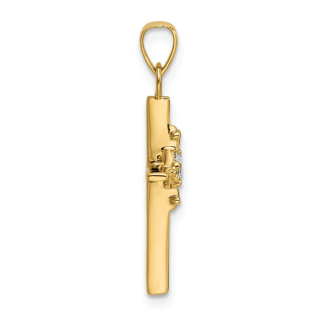 14K Yellow Gold .02ct. Lab Grown Diamond VS/SI+ G+ Polished Complete Budded Cross Pendant – Elegant Jewelry Gift for Birthday, Anniversary, Engagement, Wedding