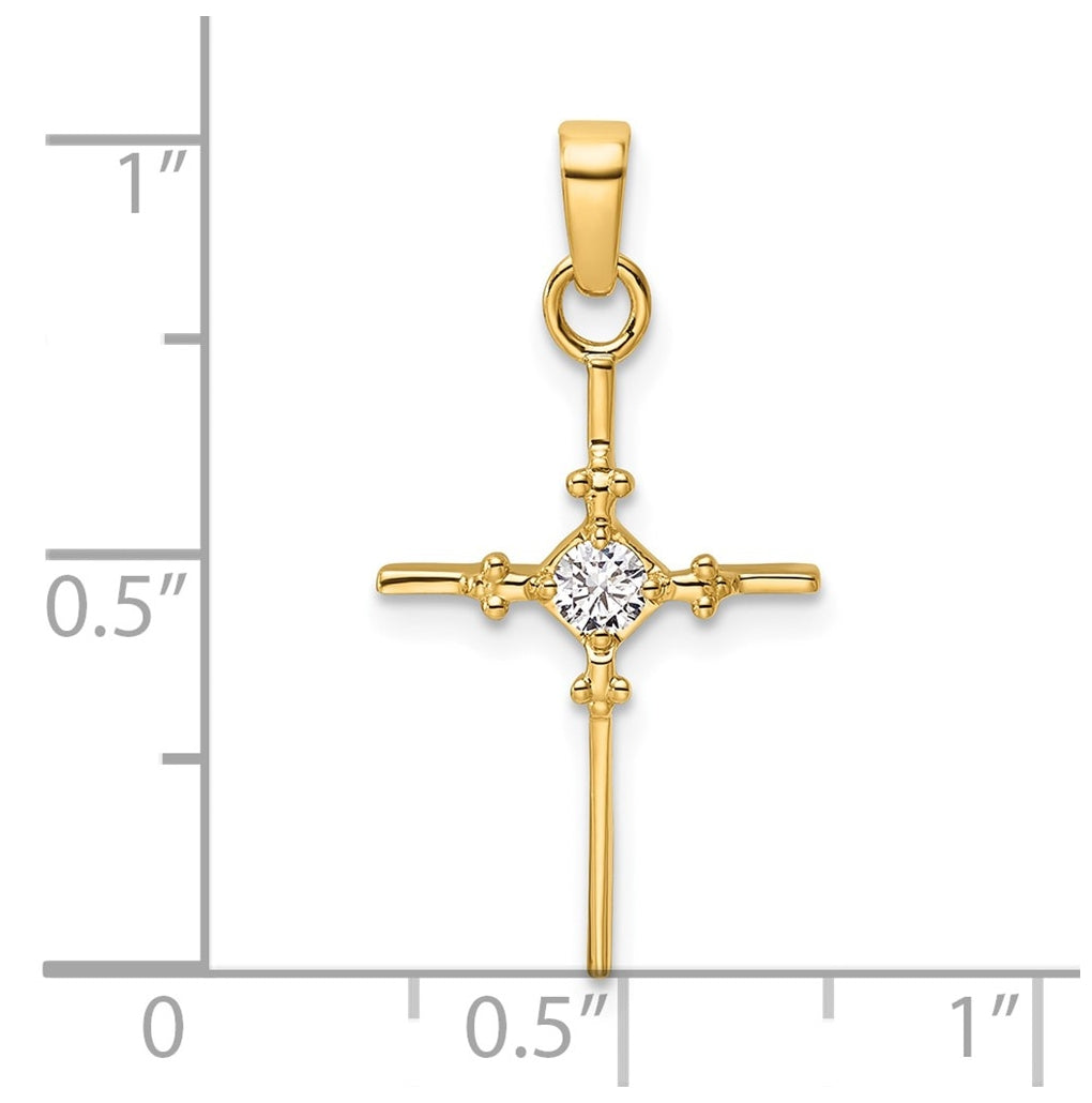 14K Yellow Gold .02ct. Lab Grown Diamond VS/SI+ G+ Polished Complete Budded Cross Pendant – Elegant Jewelry Gift for Birthday, Anniversary, Engagement, Wedding