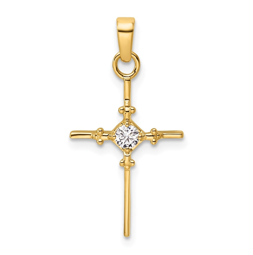 14K Yellow Gold .02ct. Lab Grown Diamond VS/SI+ G+ Polished Complete Budded Cross Pendant – Elegant Jewelry Gift for Birthday, Anniversary, Engagement, Wedding
