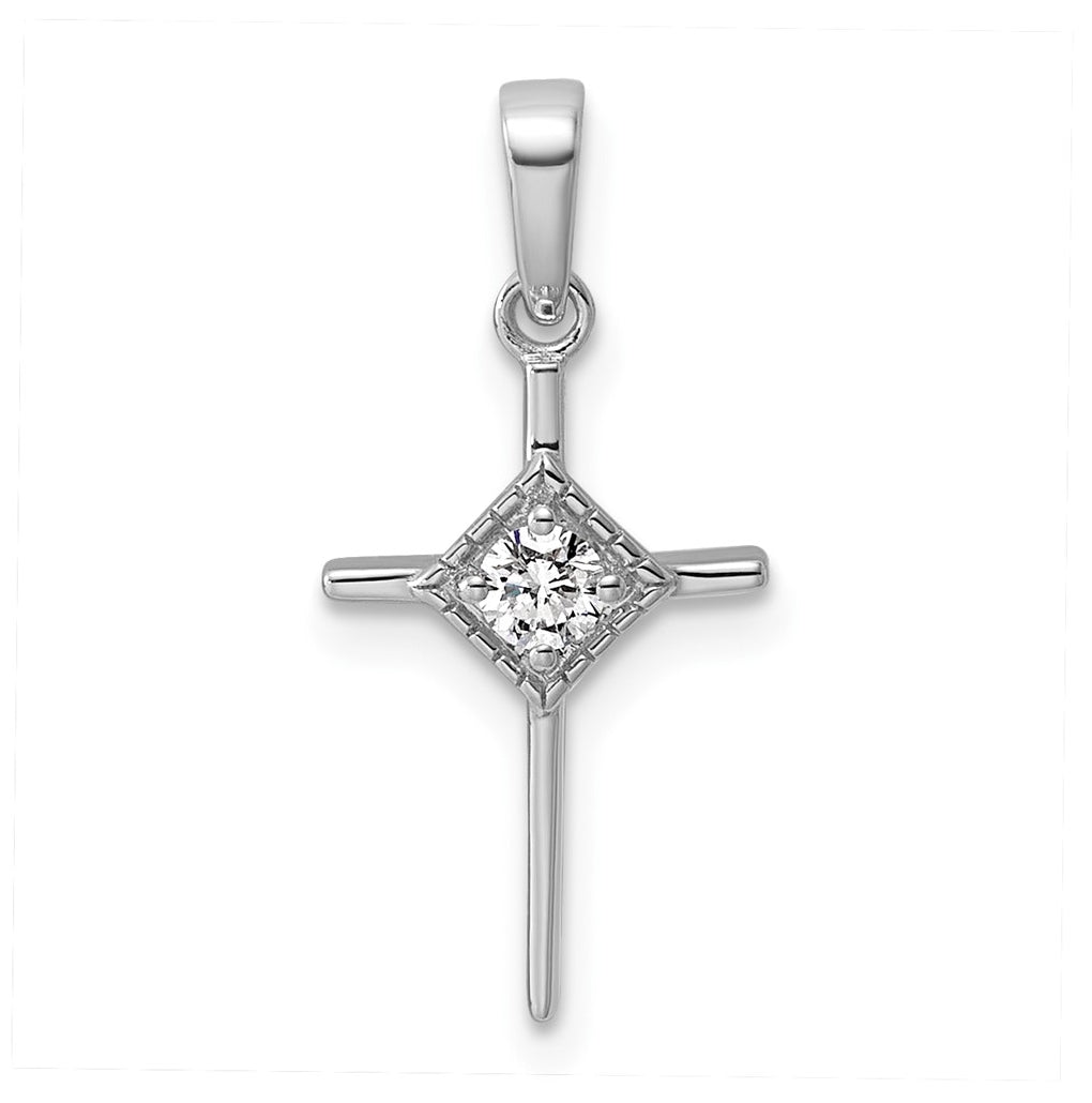 14k White Gold .02ct. Lab Grown Diamond VS/SI+ G+ Complete Cross Pendant – Elegant Jewelry Gift for Birthday, Anniversary, Engagement, Wedding