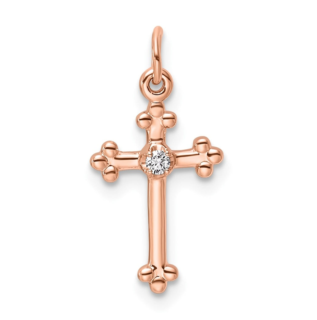 14K Yellow Gold .02ct. Lab Grown Diamond VS/SI+ G+ Complete Budded Cross Pendant – Elegant Jewelry Gift for Birthday, Anniversary, Engagement, Wedding