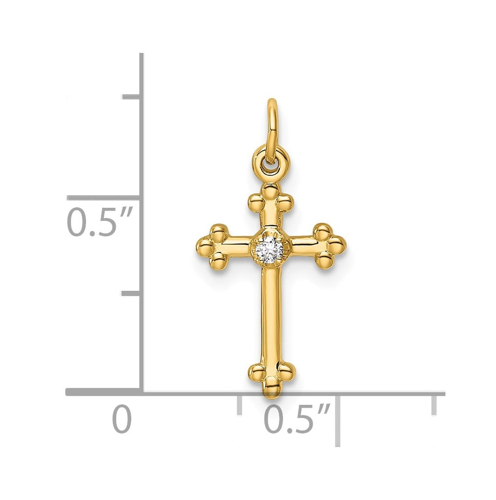14K Yellow Gold .02ct. Lab Grown Diamond VS/SI+ G+ Complete Budded Cross Pendant – Elegant Jewelry Gift for Birthday, Anniversary, Engagement, Wedding